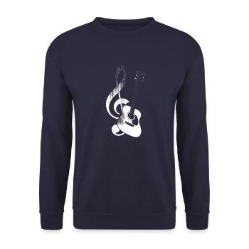 Gitarre und Notenschlüsse - Unisex Pullover - Navy - Vorne - Alina (178cm) & Michal (187cm)