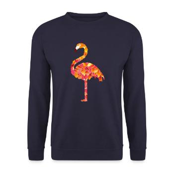 Flamingo aus Herbstblättern - Unisex Pullover - Navy - Vorne - Alina (178cm) & Michal (187cm)
