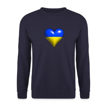 Ukraine Schweden glänzendes Herz blau gelb - Unisex Pullover - Navy - Vorne - Alina (178cm) & Michal (187cm)