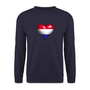 Niederlande glänzendes Herz blau weiß rot Fahne - Unisex Pullover - Navy - Vorne - Alina (178cm) & Michal (187cm)