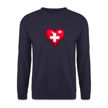 Schweiz Fahne glänzendes Herz rot weiß Kreuz - Unisex Pullover - Navy - Vorne - Alina (178cm) & Michal (187cm)