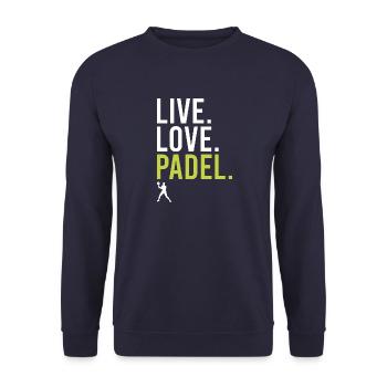 Padel Live Love Padel Tennis Spieler - Unisex Pullover - Navy - Vorne - Alina (178cm) & Michal (187cm)