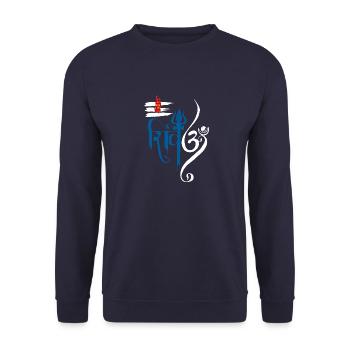 Großer Sanskrit Shiva Text - Unisex Pullover - Navy - Vorne - Alina (178cm) & Michal (187cm)