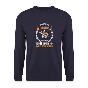 König Schrauber KFZ Mechaniker Werkstatt Geschenk - Unisex Pullover - Navy - Vorne - Alina (178cm) & Michal (187cm)