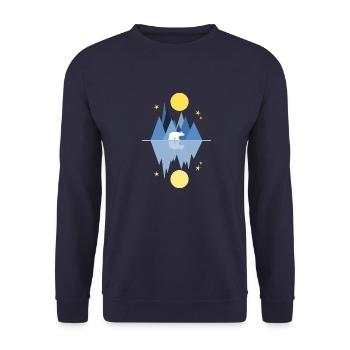 Ours polaire, nuit - lune - étoiles - Sweat-shirt Unisexe - marine - Devant - Alina (178cm) & Michal (187cm)