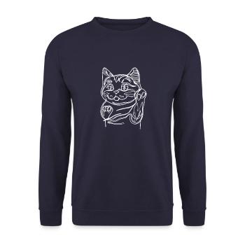 Glückskatzen-Talisman - Unisex Pullover - Navy - Vorne - Alina (178cm) & Michal (187cm)