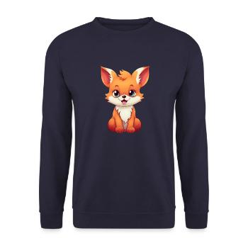 Süßer Comic Rotfuchs: Entspanntes Sitzen - Unisex Pullover - Navy - Vorne - Alina (178cm) & Michal (187cm)