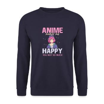 Anime Manga Kawaii Vintage Cartoons Sprüche - Unisex Pullover - Navy - Vorne - Alina (178cm) & Michal (187cm)