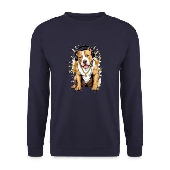 Chien bouledogue avec écouteurs - Sweat-shirt Unisexe - marine - Devant - Alina (178cm) & Michal (187cm)