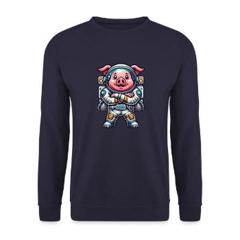 Astronaut Pig Space Universe Cosmonaut - Unisex Sweatshirt - navy - Front - Alina (178cm) & Michal (187cm)