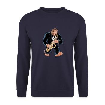 Bigfoot Sasquatch Saxofonspieler Jazz Cartoon - Unisex Pullover - Navy - Vorne - Alina (178cm) & Michal (187cm)