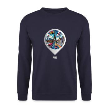 AI Design : image magique de la ville de Paris - Sweat-shirt Unisexe - marine - Devant - Alina (178cm) & Michal (187cm)