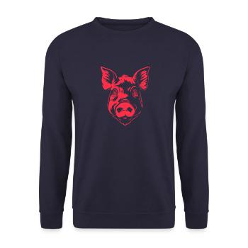 Lebendige rote Schwein-Illustration - Unisex Pullover - Navy - Vorne - Alina (178cm) & Michal (187cm)