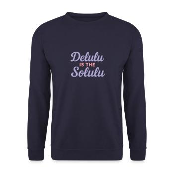 Delulu is the Solulu – TikTok Trend Shirt - Unisex Pullover - Navy - Vorne - Alina (178cm) & Michal (187cm)