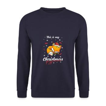 Fuchs Pyjama Weihnachten Schlafen - Unisex Pullover - Navy - Vorne - Alina (178cm) & Michal (187cm)