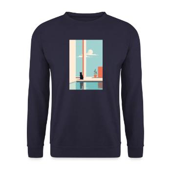 cat by the pool - Unisex Pullover - Navy - Vorne - Alina (178cm) & Michal (187cm)