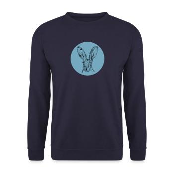 Hase Hugo blau - Unisex Pullover - Navy - Vorne - Alina (178cm) & Michal (187cm)
