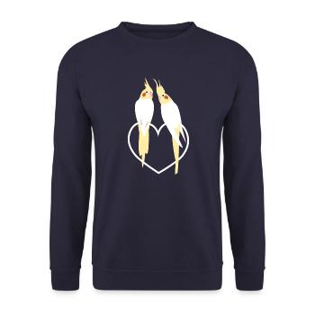 Nymphensittich Lutino Liebespaar auf Herz - Unisex Pullover - Navy - Vorne - Alina (178cm) & Michal (187cm)