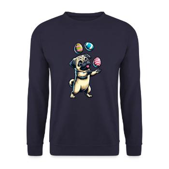 Easter Pug Juggling Eggs, Artist Dog - Unisex Sweatshirt - navy - Front - Alina (178cm) & Michal (187cm)