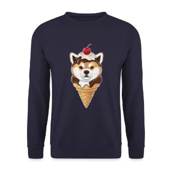 Funny Shiba Inu as waffle cream - Unisex Sweatshirt - navy - Front - Alina (178cm) & Michal (187cm)