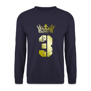 3 Zahl Krone - Unisex Pullover - Navy - Vorne - Alina (178cm) & Michal (187cm)