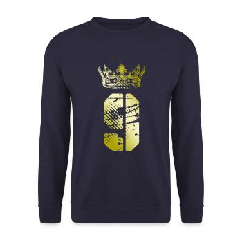 9 Zahl Krone - Unisex Pullover - Navy - Vorne - Alina (178cm) & Michal (187cm)