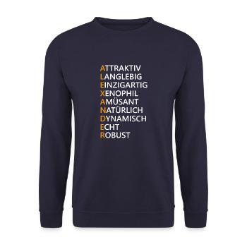 Alexander Name Geschenk - Unisex Pullover - Navy - Vorne - Alina (178cm) & Michal (187cm)