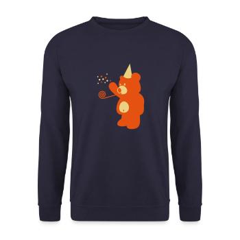 Party Bär wirft Konfetti | www.spassprediger.de - Unisex Pullover - Navy - Vorne - Alina (178cm) & Michal (187cm)