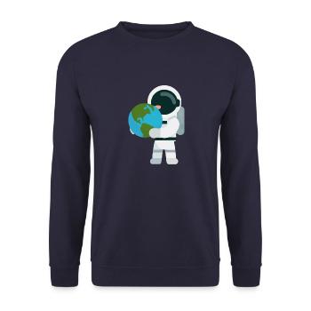 Astronaut mit Erdkugel Geschenk für Astronauten - Unisex Pullover - Navy - Vorne - Alina (178cm) & Michal (187cm)