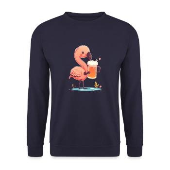 Süßer lustiger Flamingo mit Bier - Unisex Pullover - Navy - Vorne - Alina (178cm) & Michal (187cm)