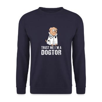 Dogtor Arzt Vintage Veterinary Haustier Sprüche - Unisex Pullover - Navy - Vorne - Alina (178cm) & Michal (187cm)