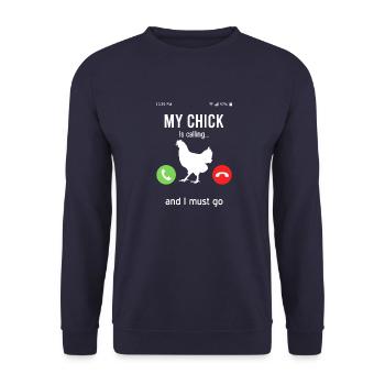 Hahn Hühner Hühnchen Vintage Hähnchen Rooster - Unisex Pullover - Navy - Vorne - Alina (178cm) & Michal (187cm)