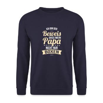 Ich bin der Beweis das mein Papa nicht nur boxen - Unisex Pullover - Navy - Vorne - Alina (178cm) & Michal (187cm)