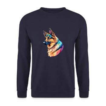 Deutscher Schäferhund Wasserfarben - Unisex Pullover - Navy - Vorne - Alina (178cm) & Michal (187cm)