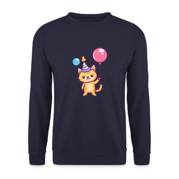 Cat Birthday Comic - Unisex Sweatshirt - navy - Front - Alina (178cm) & Michal (187cm)