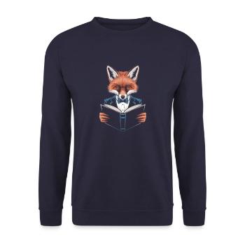 Renard en costume qui lit un livre - Sweat-shirt Unisexe - marine - Devant - Alina (178cm) & Michal (187cm)
