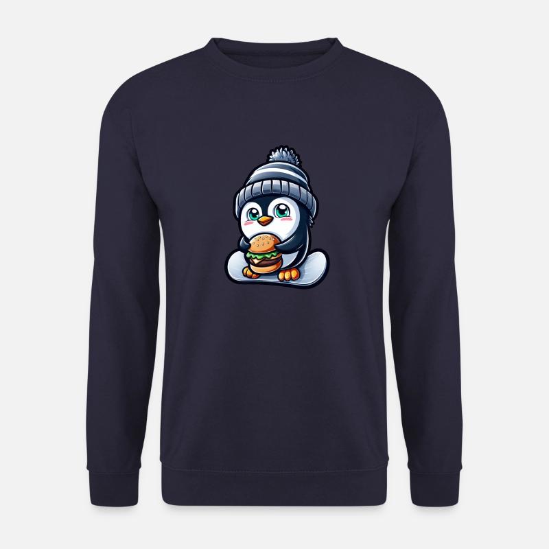 Penguin Snowboard Cheeseburger Fun - Unisex Sweatshirt - navy