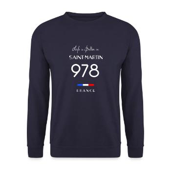 Life is better in SAINT-MARTIN Number 978 - Unisex Sweatshirt - navy - Front - Alina (178cm) & Michal (187cm)