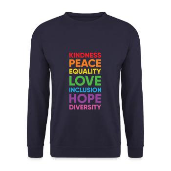 Human Peace Equality Kindness Diversity - Unisex Pullover - Navy - Vorne - Alina (178cm) & Michal (187cm)