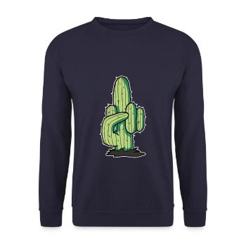 Kaktus Mittelfinger lustige Illustration - Unisex Pullover - Navy - Vorne - Alina (178cm) & Michal (187cm)