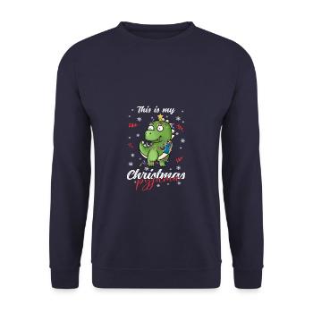 Dinosaurier Trex Pyjama Weihnachten Schlafen - Unisex Pullover - Navy - Vorne - Alina (178cm) & Michal (187cm)