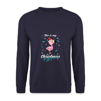 Flamingo Pyjama Weihnachten Schlafen - Unisex Pullover - Navy - Vorne - Alina (178cm) & Michal (187cm)