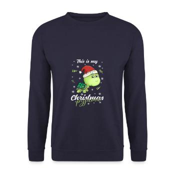 Schildkröte Pyjama Weihnachten Schlafen - Unisex Pullover - Navy - Vorne - Alina (178cm) & Michal (187cm)