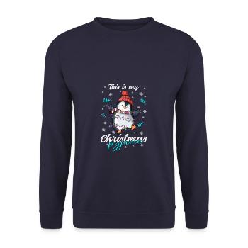 Pinguin Pyjama Weihnachten Schlafen - Unisex Pullover - Navy - Vorne - Alina (178cm) & Michal (187cm)