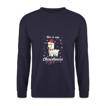 Lama Pyjama Weihnachten Schlafen - Unisex Pullover - Navy - Vorne - Alina (178cm) & Michal (187cm)