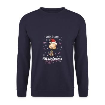 Giraffe Pyjama Weihnachten Schlafen - Unisex Pullover - Navy - Vorne - Alina (178cm) & Michal (187cm)