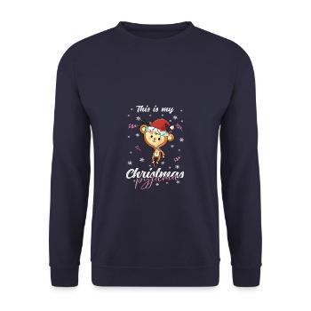 Affe Pyjama Weihnachten Schlafen - Unisex Pullover - Navy - Vorne - Alina (178cm) & Michal (187cm)