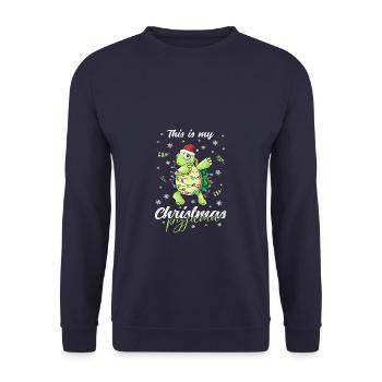 Schildkröte Pyjama Weihnachten Schlafen - Unisex Pullover - Navy - Vorne - Alina (178cm) & Michal (187cm)