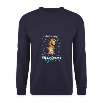 Giraffe Pyjama Weihnachten Schlafen - Unisex Pullover - Navy - Vorne - Alina (178cm) & Michal (187cm)