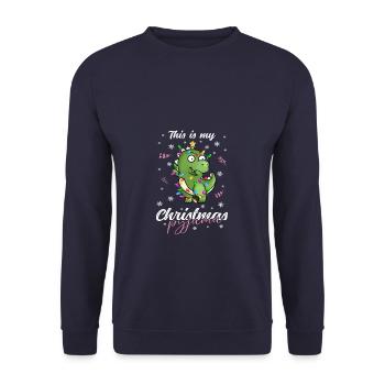 Dinosaurier Trex Pyjama Weihnachten Schlafen - Unisex Pullover - Navy - Vorne - Alina (178cm) & Michal (187cm)